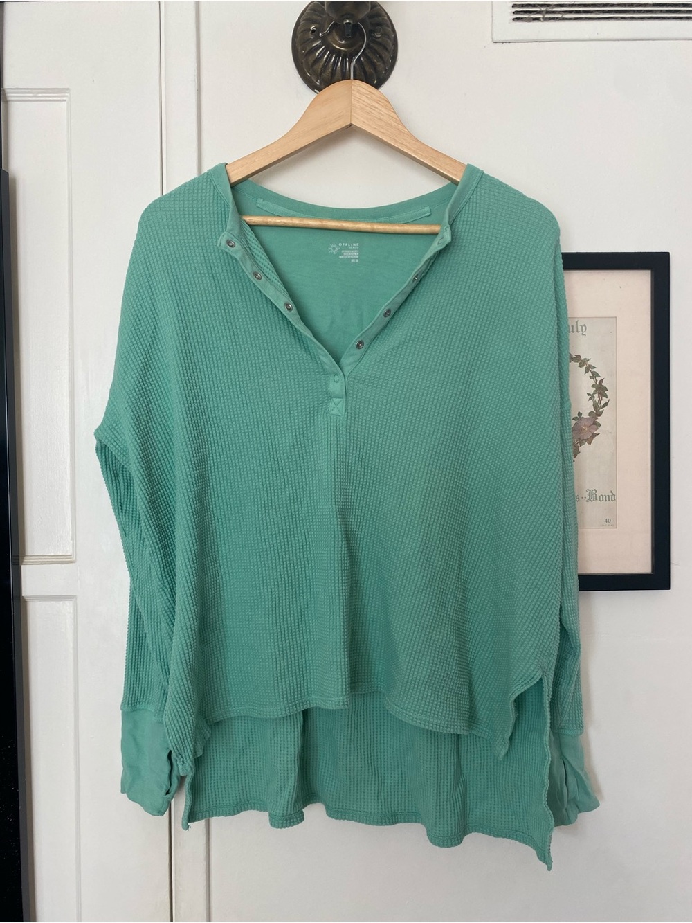 Aerie Teal Waffle Henley